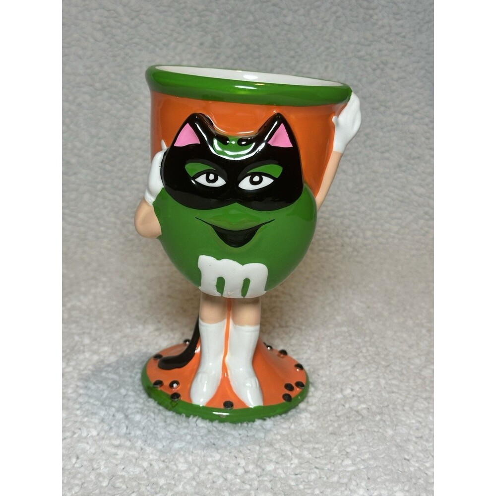 Green M & M Halloween Cat Costume Cup Goblet Orange And Green *READ DESCRIPTION